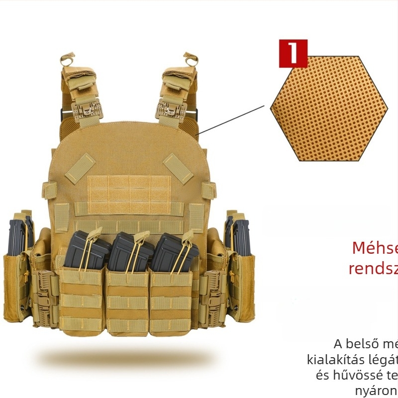 MOLLE többfunkciós taktikai mellény lemezbetéttel, stab-ellenálló és ballisztikus védelemmel, kamufláz mintával, kültéri használatra