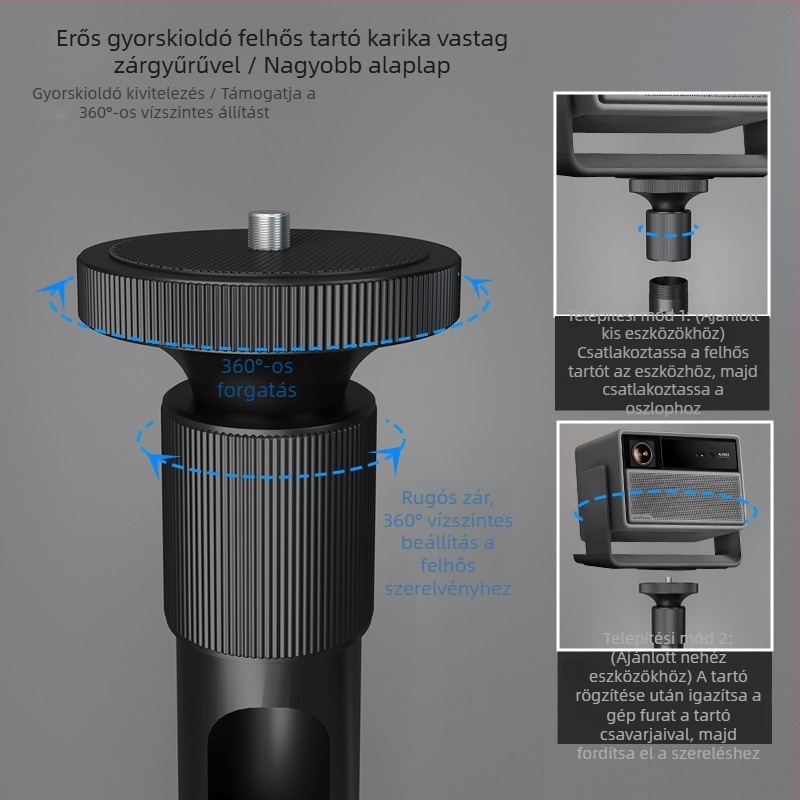 Cine PB17 padlón álló vetítőállvány emelővel és éjjeliszekrény-polccal, kompatibilis XGIMI RS10/RS20 és NUT N1S