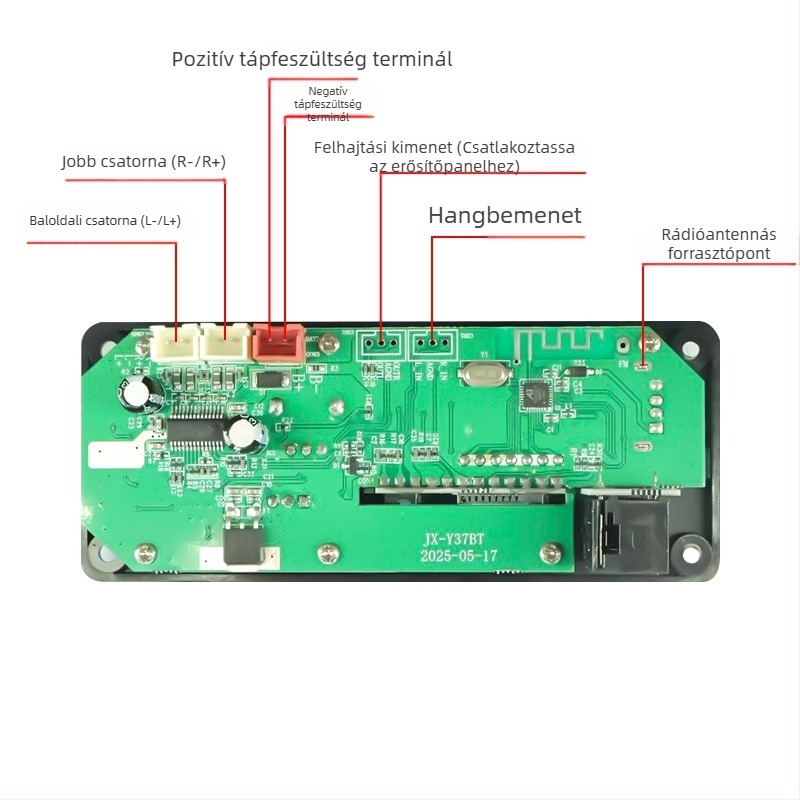 6,5 mm mikrofon 12V-os erősítővel, 2x50W kimenet, Bluetooth MP3-dekódolás, színes LCD-kijelző