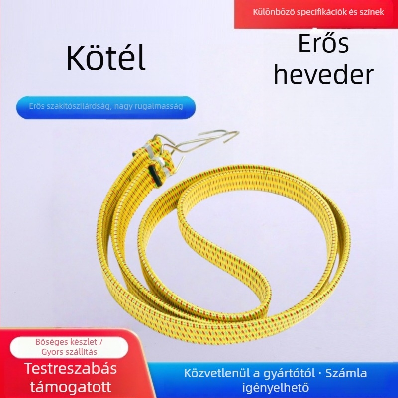 Rugalmas rögzítőheveder kampókkal motorkerékpár hátsó csomagtartóhoz, 20 mm széles, 1,15–2 m hosszú
