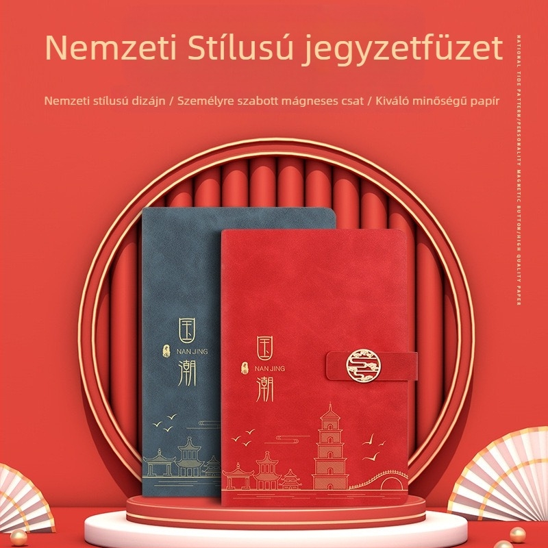 A5-ös notesz irodai használatra, ajándékdobozos készlet logónyomtatással, Dowling papír, műbőr borítás, 120 oldal