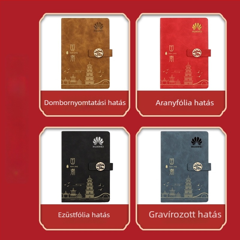 A5-ös notesz irodai használatra, ajándékdobozos készlet logónyomtatással, Dowling papír, műbőr borítás, 120 oldal