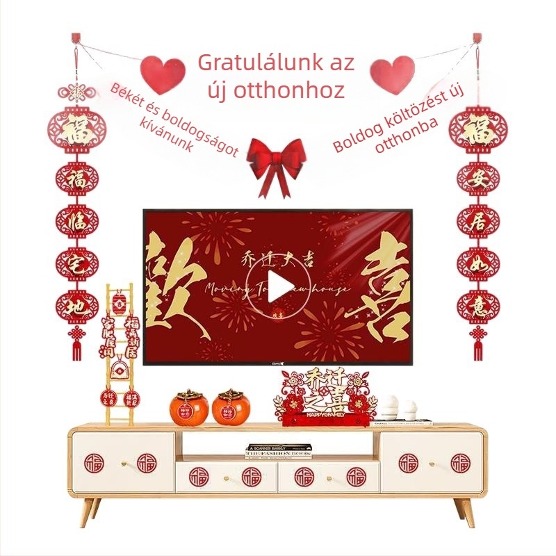 Filcből készült házavató dekoráció – ünnepi stílusú hátteret díszítő kellék 2 szerencse zászlóval költözéshez