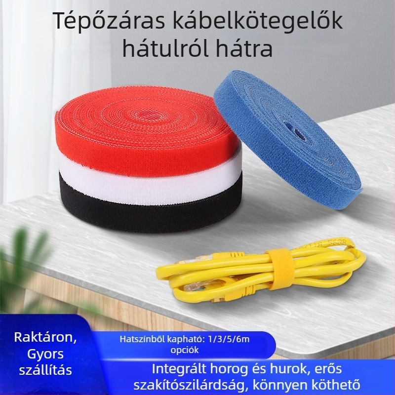 Velcro-szalagos kábelrendező készlet adat- és töltőkábelekhez, kábelek tekerése és számítógépes kábelek rögzítése
