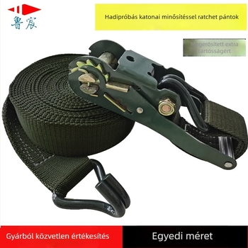 Poliészter rakományrögzítő heveder autókhoz csattos feszítőmechanizmussal (vastagított feszítő) — Márka Lu Chen; Használati terület: Teherautók rakományának rögzítése; Eredet: Linyi