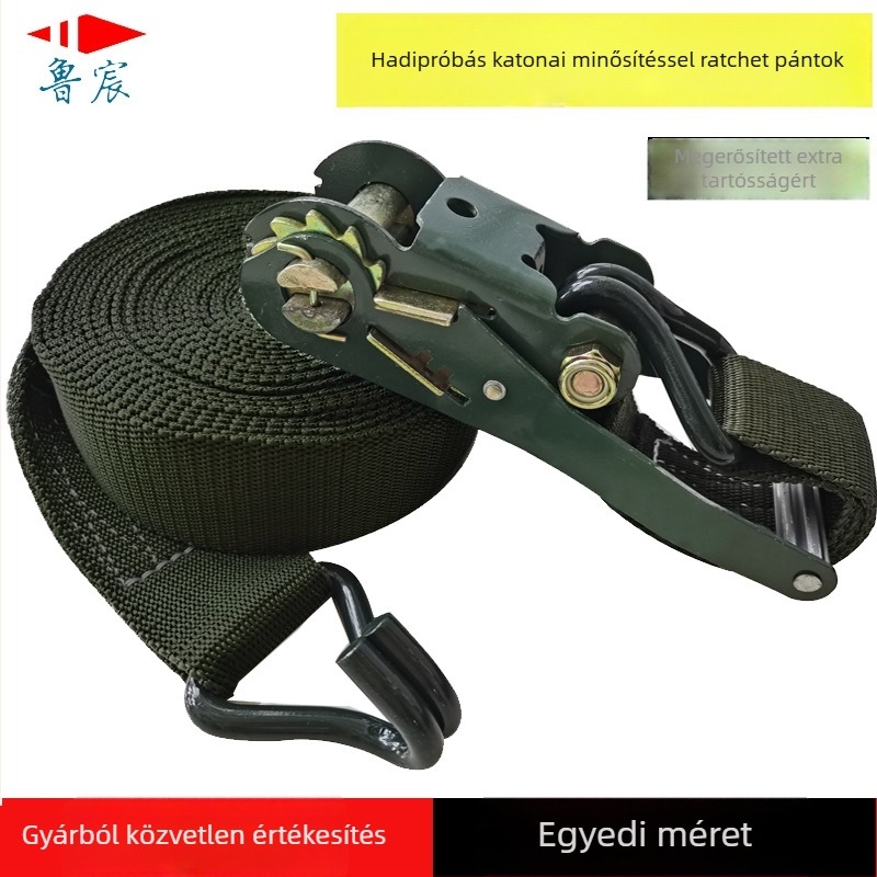 Poliészter rakományrögzítő heveder autókhoz csattos feszítőmechanizmussal (vastagított feszítő) — Márka Lu Chen; Használati terület: Teherautók rakományának rögzítése; Eredet: Linyi