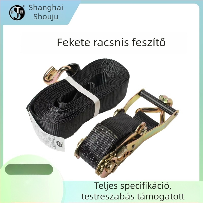 Fekete poliészter rögzítő szalag ratchet mechanizmussal járműszállításra