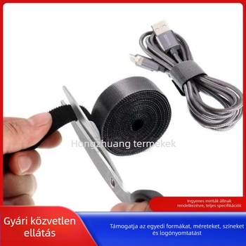 Kétoldalas Velcro kábelpánt, fekete, 8 mm, erős rögzítés, önálló tapadó szalag