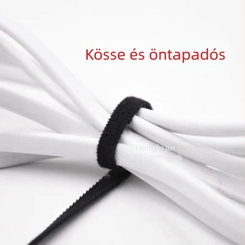 Kétoldalas Velcro kábelpánt, fekete, 8 mm, erős rögzítés, önálló tapadó szalag