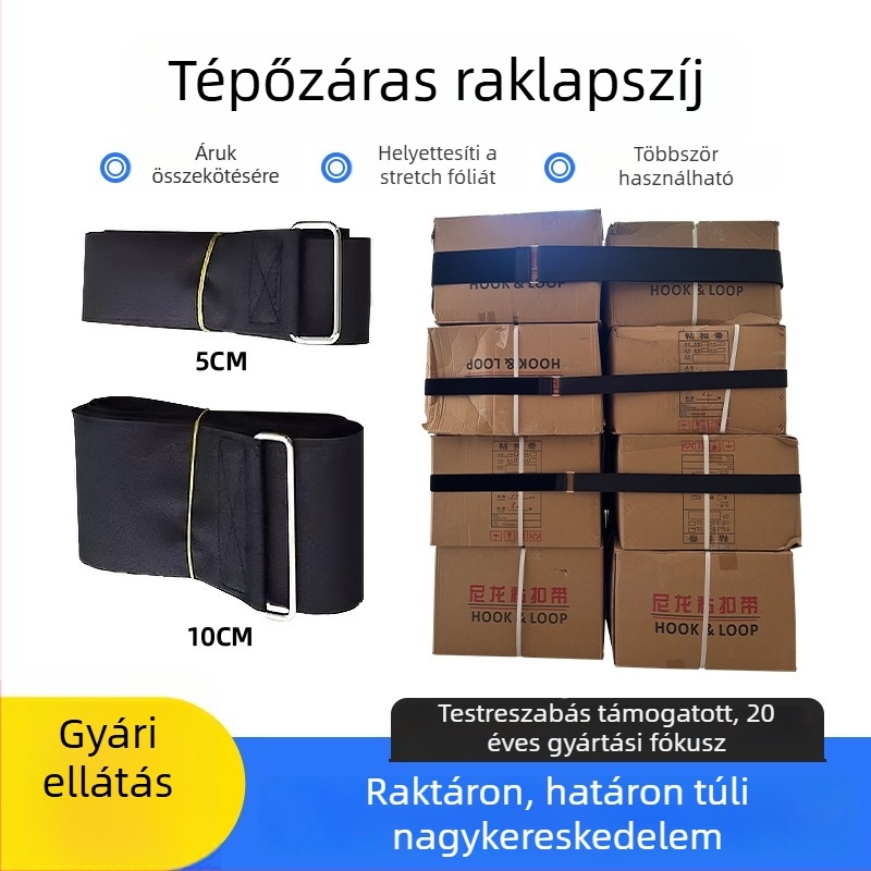 Fekete Velcro-palettás hevederek, nylon/poliészter keverékből, raktárhoz és logisztikához