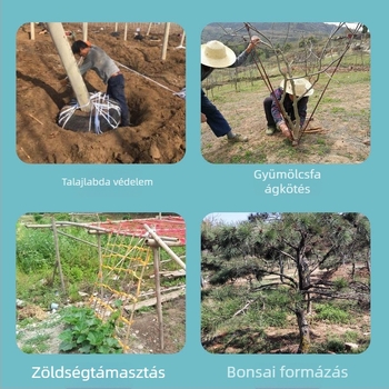 Kerti kötöző szalagok gyümölcsfákhoz, ágak kötözésére szolgáló zsinórok, földlabda kötöző zsinórok, zöldségpalánta felakasztó zsinór, platnából készült kötél a szállításra