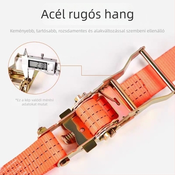 Ratchet típusú áruszállítási heveder erősített feszítővel, megtartóval és rögzítő fogantyúval – teherbírás 5 és 3 tonna