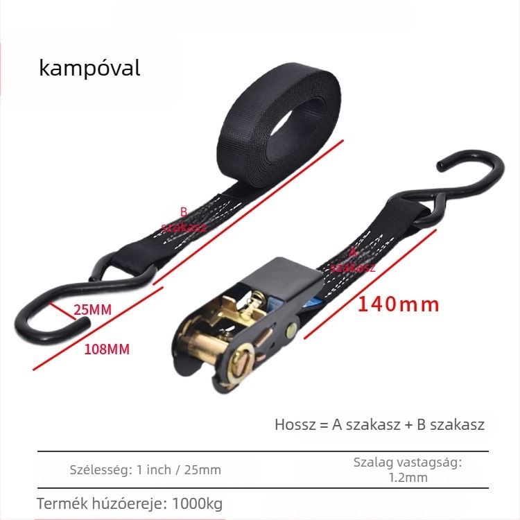 Poliészter teherheveder csörlőzáras, 1000 kg szakítószilárdság