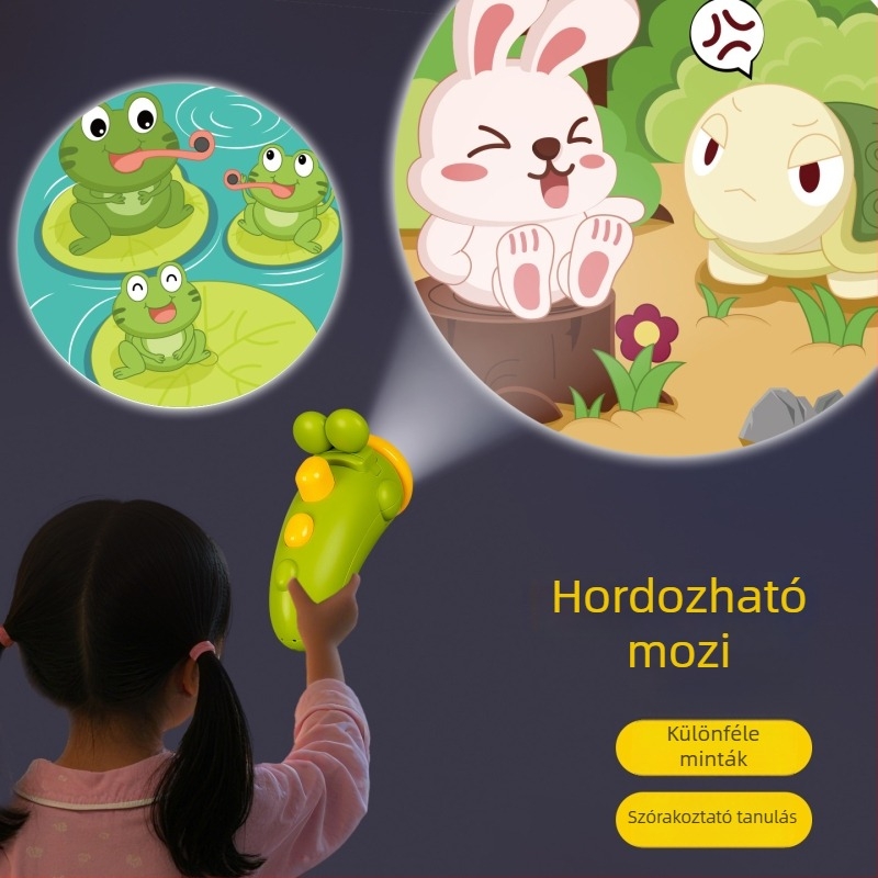 Gyerekeknek szánt vetítő lámpa gombos vezérléssel, alvó projektor játékállatokkal – műanyag kivitel, 14 éves kortól