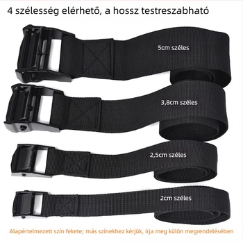 Nylon szorítószalag cinkötvözet csattal autó- és motorkerékpár rögzítésére; Anyag: cinkötvözet csattal + nylon szalag; Alkalmazás: csomagolás és bekötözés