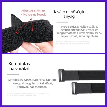 Öntapadós Velcro kábelkötő szalag nylon‑fém csattal, tápkábelekhez