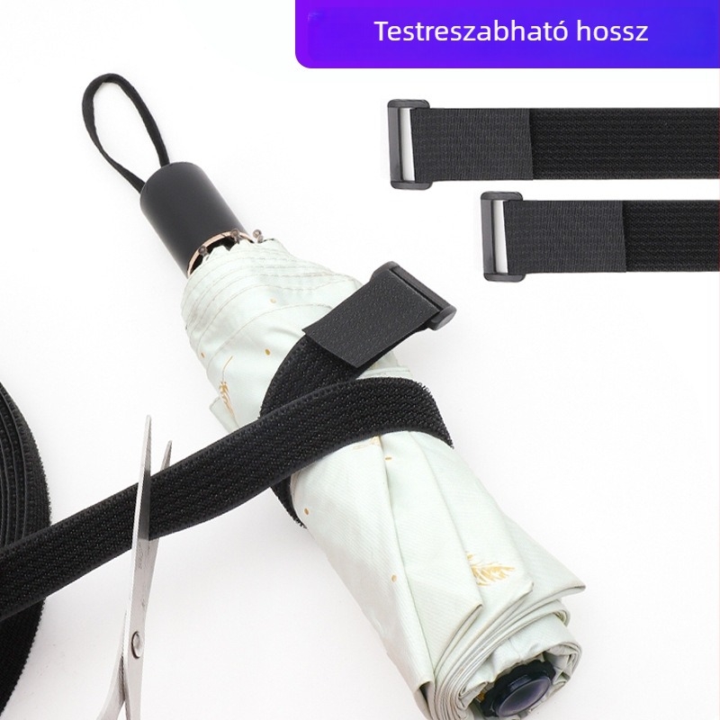 Öntapadós Velcro kábelkötő szalag nylon‑fém csattal, tápkábelekhez