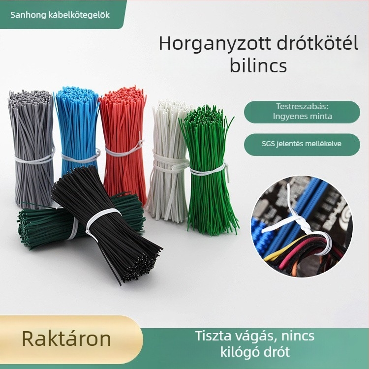 PE bevonatú galvanizált huzalszorító, lapos kivitel, kábelek és adatkábelek összekötéséhez, 800 mm hosszú, 1,8 mm széles