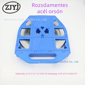 Rozsdamentes acél csomagoló szalag szigetelőanyagokhoz, kerekített él, éles heg nélkül, fényes felület, SUS304, szélesség 6,4–25 mm, vastagság 0,3–1,0 mm
