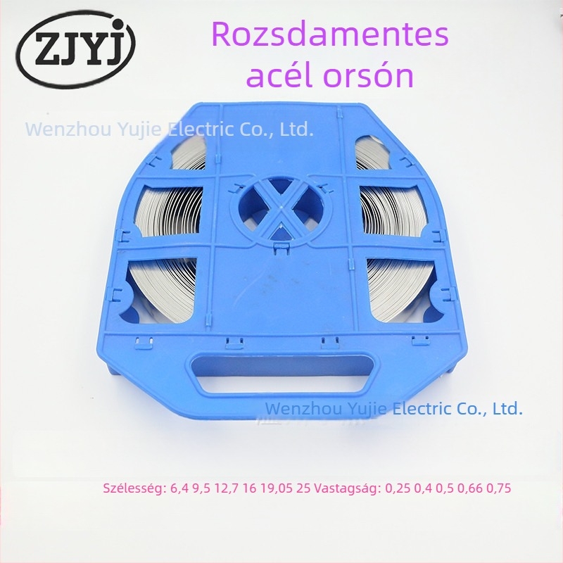 Rozsdamentes acél csomagoló szalag szigetelőanyagokhoz, kerekített él, éles heg nélkül, fényes felület, SUS304, szélesség 6,4–25 mm, vastagság 0,3–1,0 mm