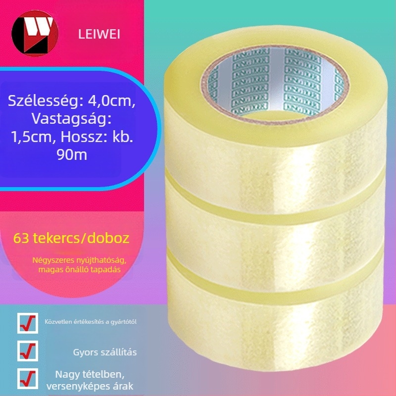 Átlátszó csomagoló szalag, magas tapadású BOPP, 4 cm x 90 m, 52 mm