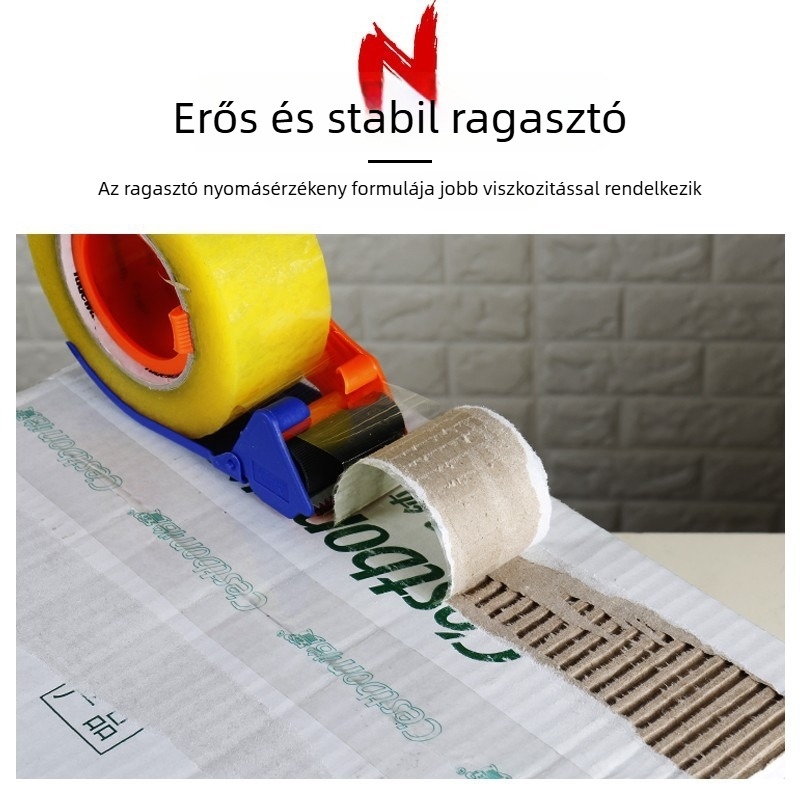 Átlátszó csomagoló szalag – BOPP film, szélesség 35–60 mm, hossz 100 m, vastagság 52 mm, nyomásérzékeny ragasztó