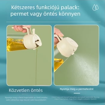 Üveg olajtartó palack kettős funkcióval: permetezés és öntés, fényvédett, automatikus nyitás-zárás, nyomógombos permetezés