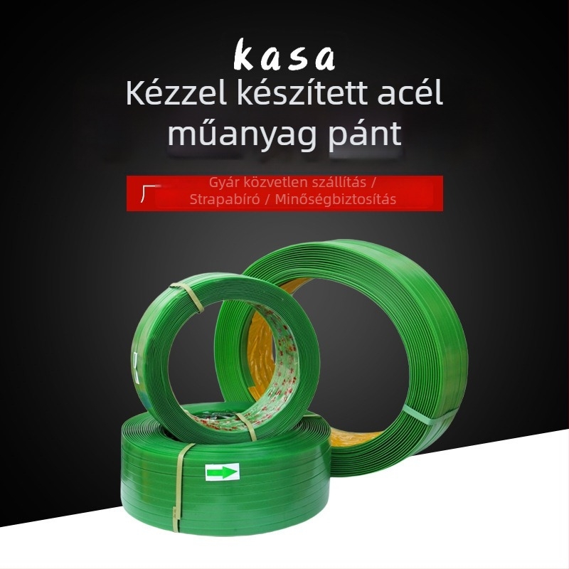 Plasztik-acél kötegelő szalag, vastagság 0,8 mm, húzószilárdság 500 kg, tekercs külső átmérője 550 mm, belső átmérő 406 mm