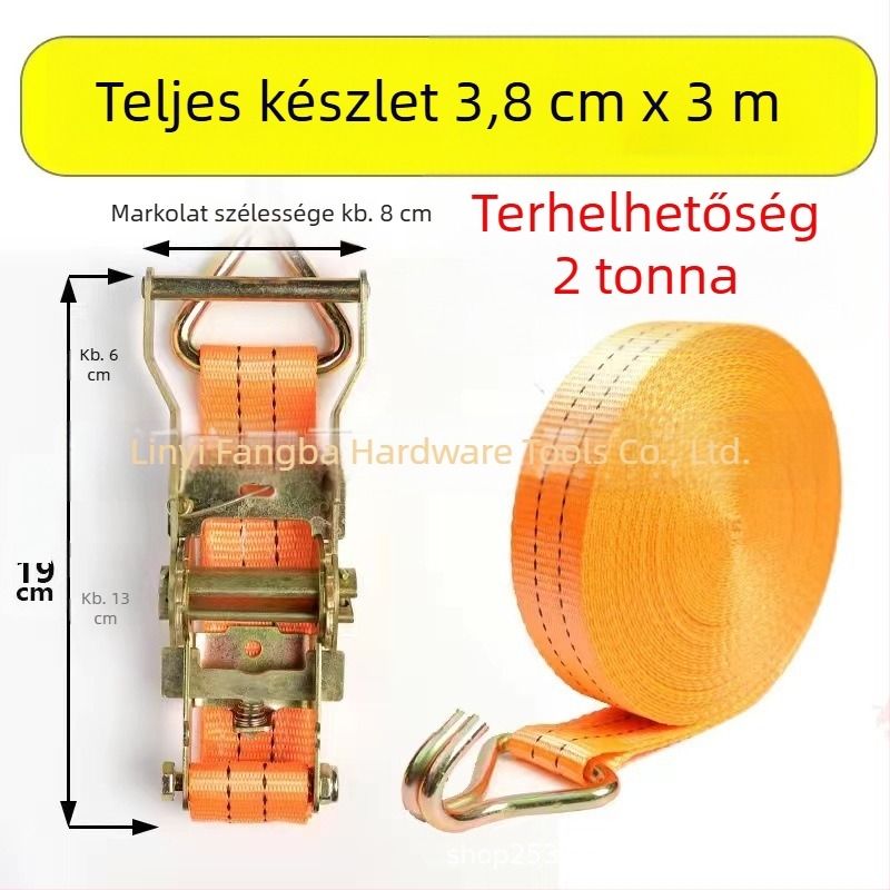 2 tonnás poliészter ratchet feszítő teherautó-rakományok rögzítéséhez, 4 cm széles, 3,8-as magas szilárdságú poliészter