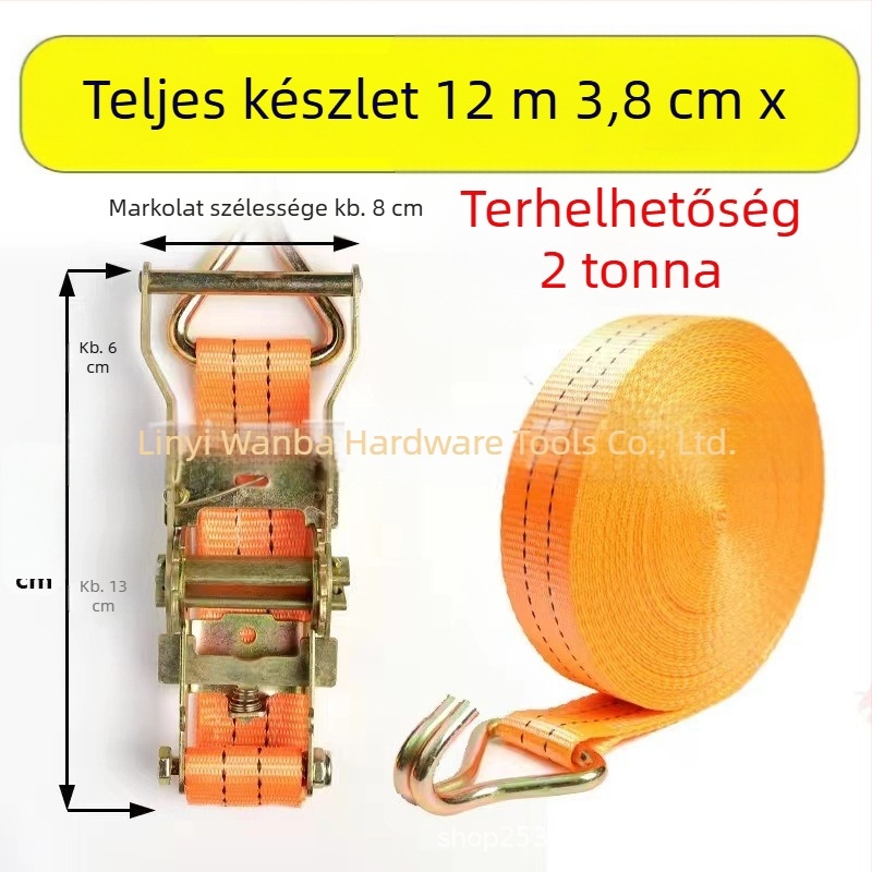 2 tonnás poliészter ratchet feszítő teherautó-rakományok rögzítéséhez, 4 cm széles, 3,8-as magas szilárdságú poliészter