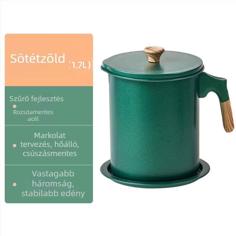 Szűrővel ellátott olajtartó kanna, nagy kapacitású tároló, zsír lefolyó, konyhai olajtartó, finomított vasból, nyomtatott logóval