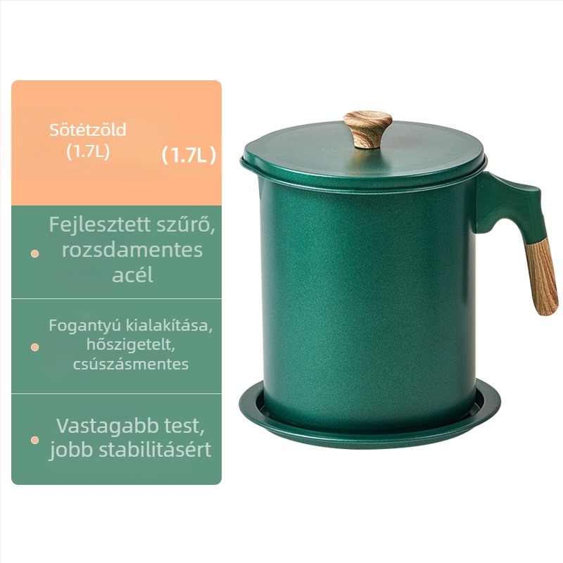 Szűrővel ellátott olajtartó kanna, nagy kapacitású tároló, zsír lefolyó, konyhai olajtartó, finomított vasból, nyomtatott logóval