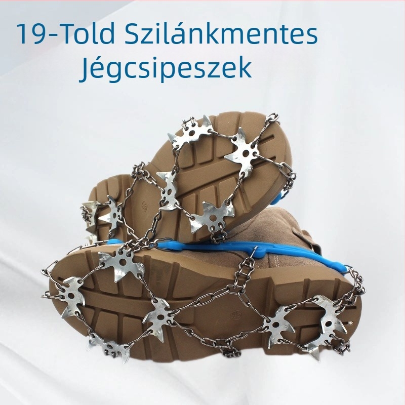 Csúszásmentes cipőre szerelhető jégcsapok, hegesztett szilikonlánccal, 19-fogú kivitel, TPES anyag, 50 darabos doboz — MUXINCAMP