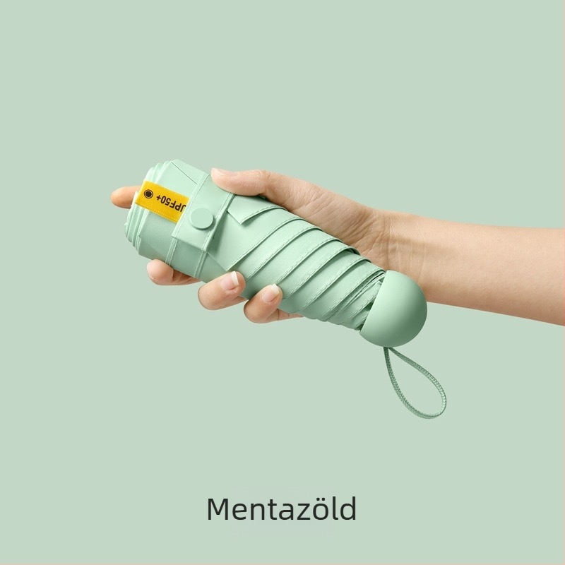 Ötágú kapszulás zsebes esernyő - kézi nyitás, 8 bordás vasváz, 190T anyag, műanyag fogantyú, UPF >50