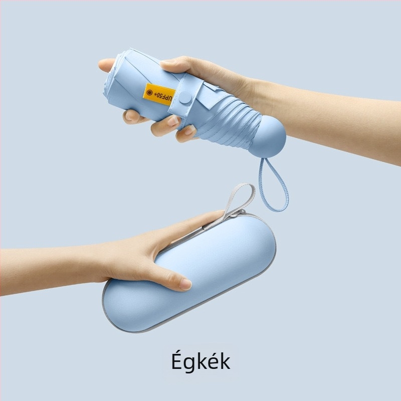 Ötágú kapszulás zsebes esernyő - kézi nyitás, 8 bordás vasváz, 190T anyag, műanyag fogantyú, UPF >50