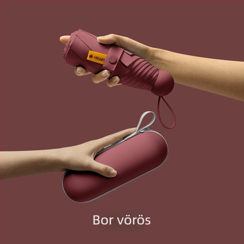 Ötágú kapszulás zsebes esernyő - kézi nyitás, 8 bordás vasváz, 190T anyag, műanyag fogantyú, UPF >50