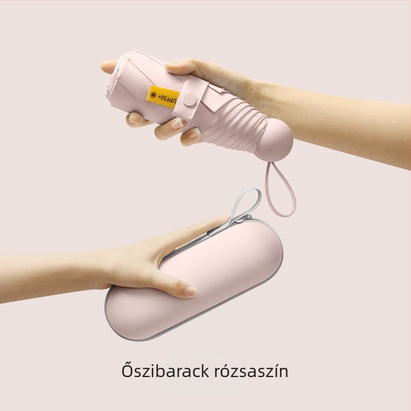 Ötágú kapszulás zsebes esernyő - kézi nyitás, 8 bordás vasváz, 190T anyag, műanyag fogantyú, UPF >50