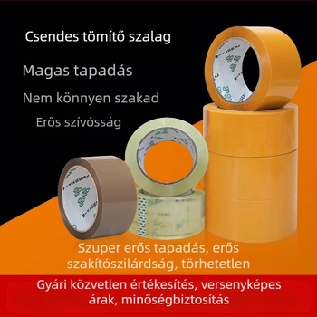 Csendes irodai csomagoló szalag, átlátszó záró szalag vízbázisú ragasztóval, 50 mm vastagság, 48 mm szélesség, 100 m hossz.