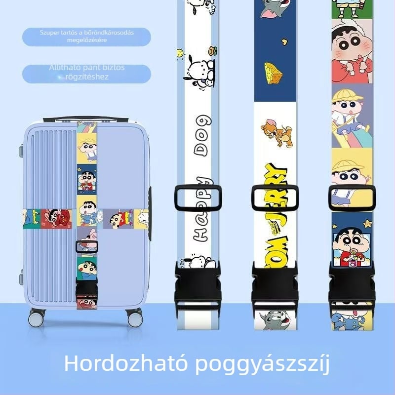 Yi Bao bőröndpánt karikatúra mintával - poliészter, kopásálló, lopás elleni védelem, bővíthető, megkönnyíti a terhelést