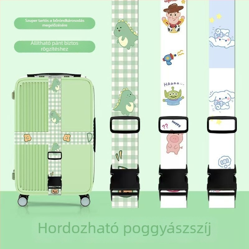 Yi Bao bőröndpánt karikatúra mintával - poliészter, kopásálló, lopás elleni védelem, bővíthető, megkönnyíti a terhelést