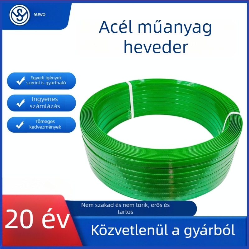 Zöld műanyag-vas csomagoló szalag 1608 PET, kézi, PE gépekhez