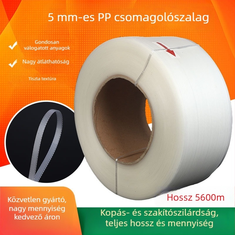 5 mm-es PP csomagoló szalag, átlátszó, automata, forróolvasztású kötöző szalag kartonokhoz