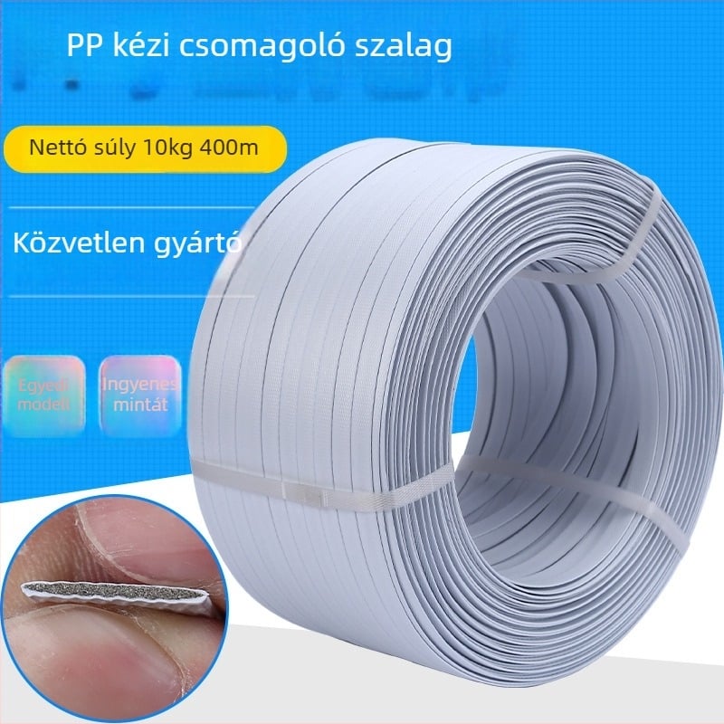 PP kézi csomagoló szalag - Anyag: PP; Vastagság: 1.5 mm; Modell: DL-SPP-10; Maximális szakítóerő: 80 kg