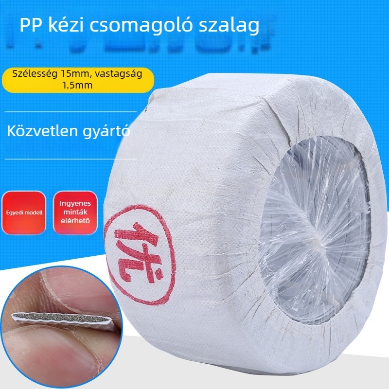 PP kézi csomagoló szalag - Anyag: PP; Vastagság: 1.5 mm; Modell: DL-SPP-10; Maximális szakítóerő: 80 kg