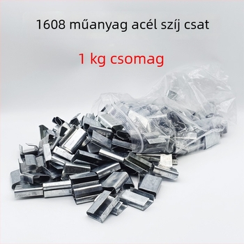 1608-as modellű csomagoló csat PET szalaghoz, kézi záró, galvanizált alumínium felülettel.