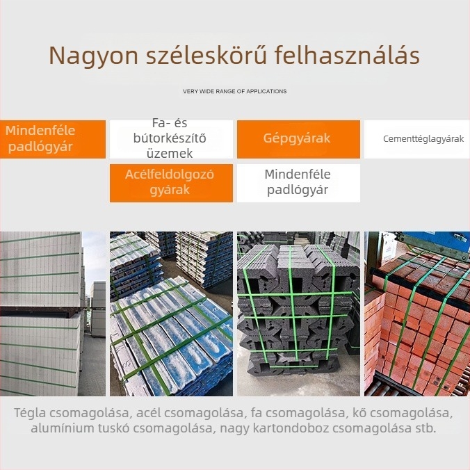 Zöld PET csomagoló szalag forró olvadékos technológiával, 16 mm széles, 0,8 mm vastagság, húzószilárdság 420 kg, kézi használatra
