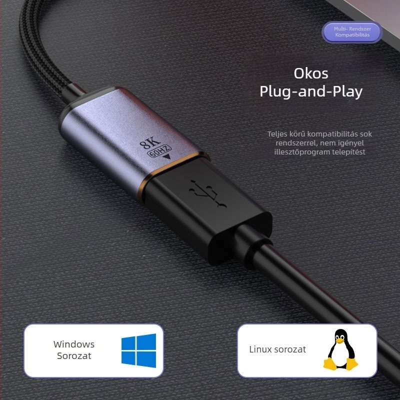 Audió- és videóátalakító — 8K60Hz Ultra HD képernyővetítési konverter, modell: 8K60Hz Ultra HD screen projection converter, kompatibilis laptop/számítógép/TV