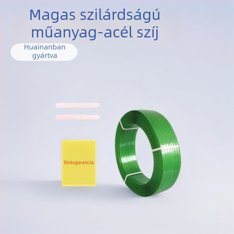 Műanyag–acél csomagoló szalag - vastagság 1,0 mm, húzóerő 500 kg, tekercs külső átmérője 400 mm, súly 20 kg