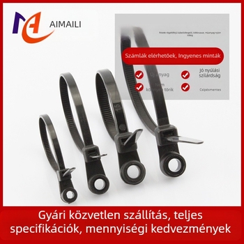 Nylon kábelkötegelő fix fejjel, kör és csavarfuratokkal; 94V2 tűzvédelmi osztály