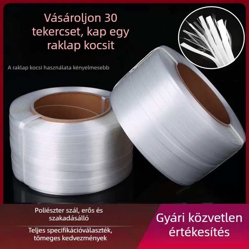 Poliészter rostos csomagoló szalag, 35 mm széles, U alakú csattal, paletták csomagolásához
